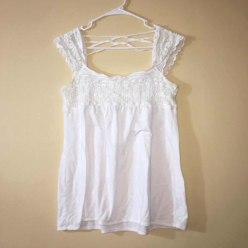 White crochet sleeve crisscross top